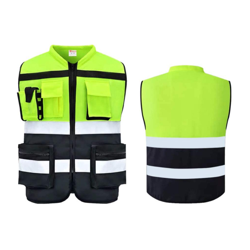 Security Guard Vest Breathable Custom Made Logo Zipper Work High Visibility Reflection Traffic Safety Vest with 4 Pockets