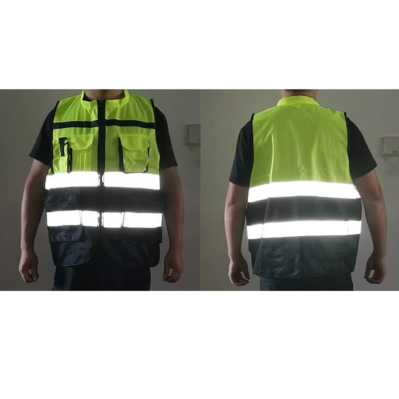 Security Guard Vest Breathable Custom Made Logo Zipper Work High Visibility Reflection Traffic Safety Vest with 4 Pockets