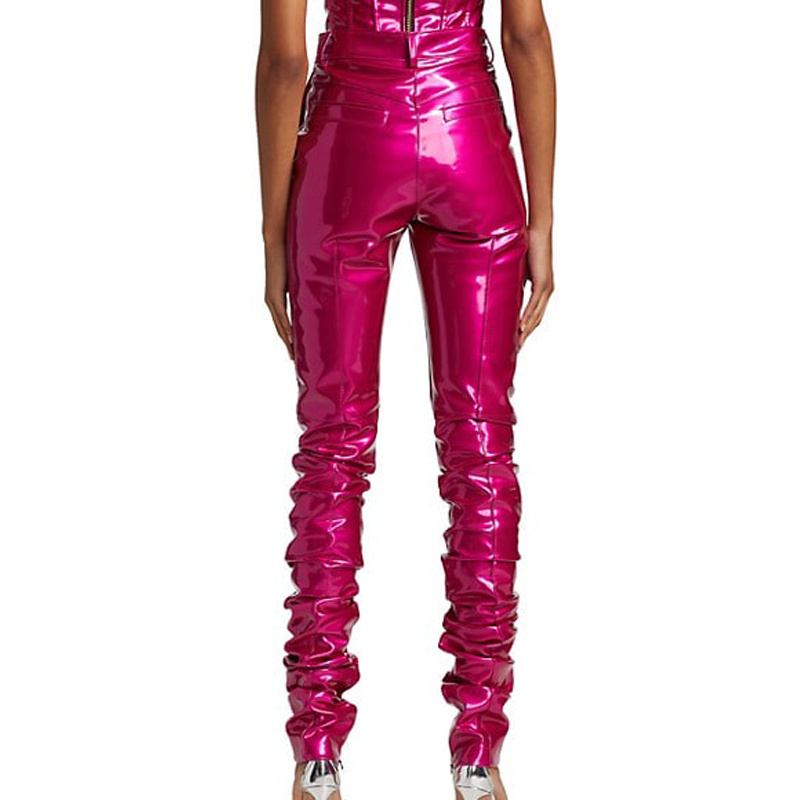 Stand Out in Style with Womens Hot Pink Faux Leather Leggings High Waisted PU leather Pants for a Sexy and Stretchy Look