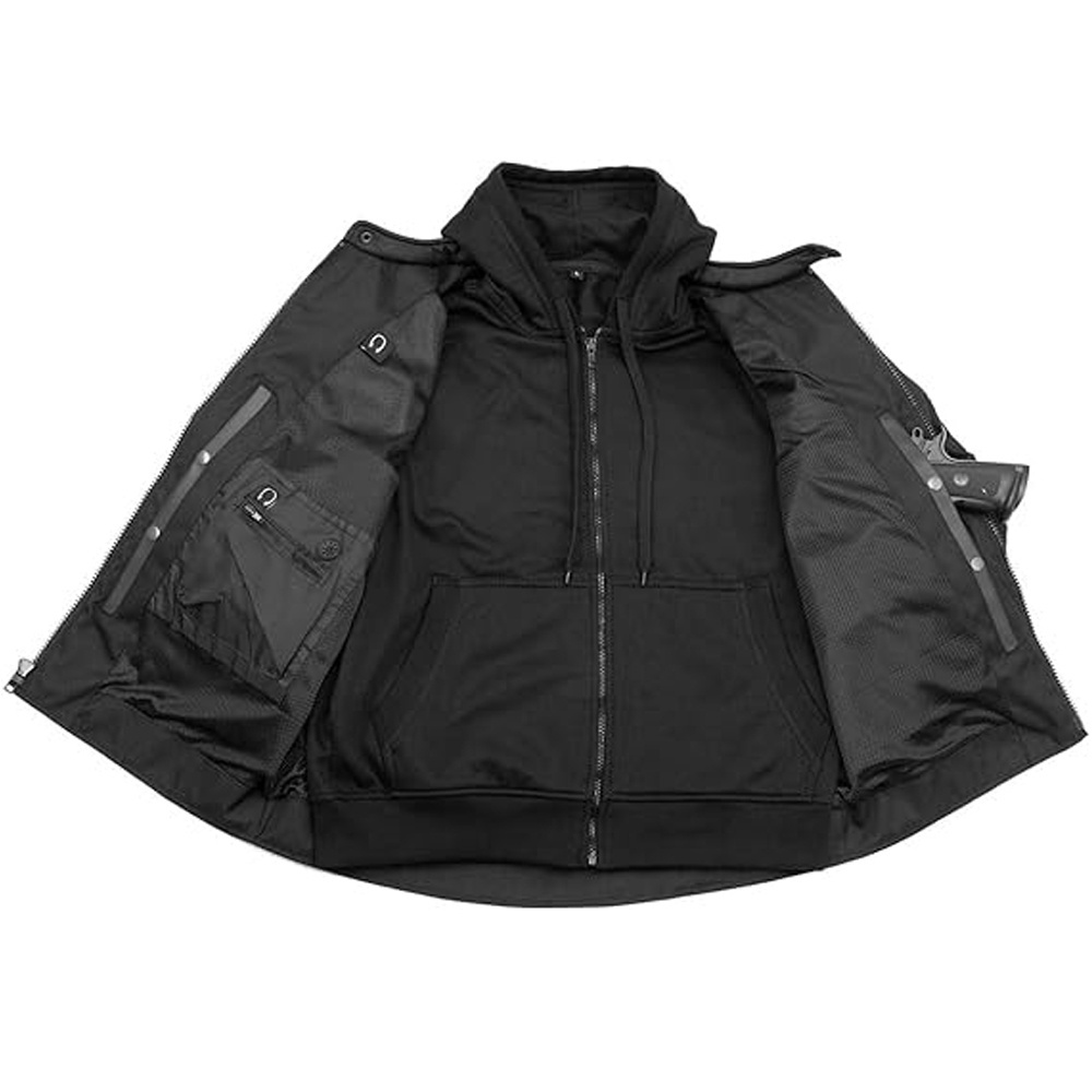 OEM Design Men's Flight Black Textile Padded Jacket Cheap Price X-Armor and Removable Kevlar Lined Hoodie