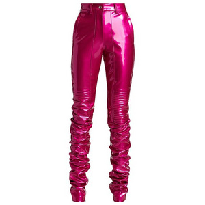 Stand Out in Style with Womens Hot Pink Faux Leather Leggings High Waisted PU leather Pants for a Sexy and Stretchy Look