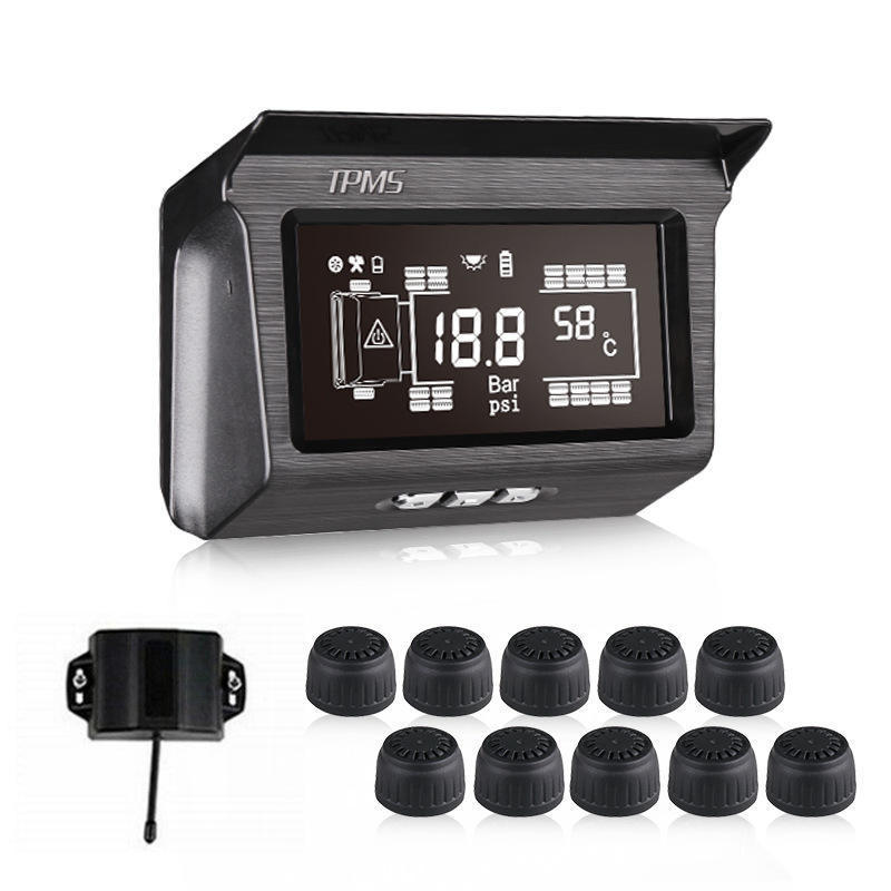 TPMS Truck Tire Pressure Gauge Solar Charging Digital Tyre Tire Pressure Monitoring System 6 Wheels External Sensor