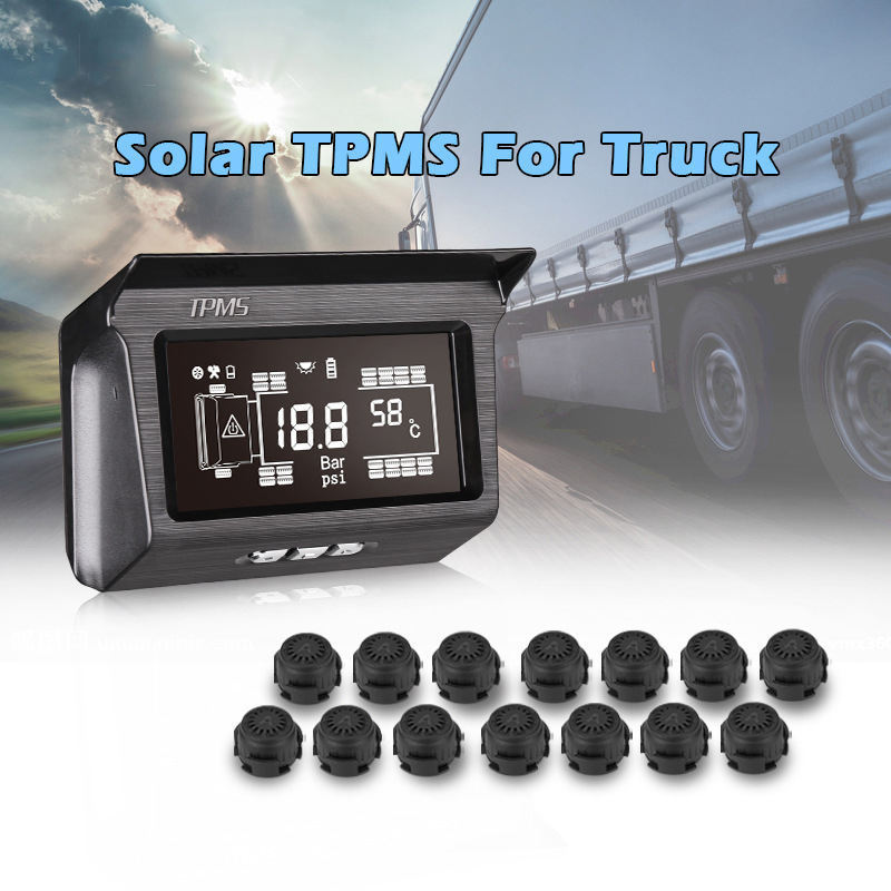 TPMS Truck Tire Pressure Gauge Solar Charging Digital Tyre Tire Pressure Monitoring System 6 Wheels External Sensor