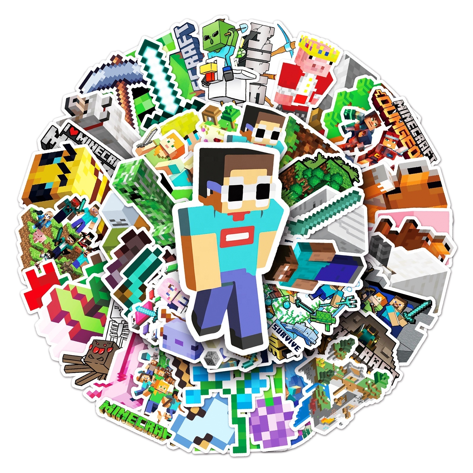 50Pcs Popular Game Mine Craft My World Stickers For Children Boy Luggage Laptop Skateboard Decorative Stickers Cartoon