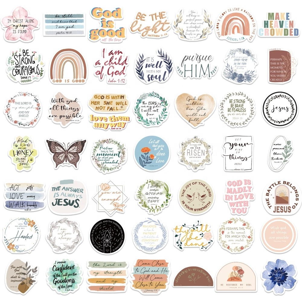 50Pcs Positive Bible Phrase Sticker Pack For Girl Student Scrapbook Bottle Table Laptop Home Decor Vinyl Custom