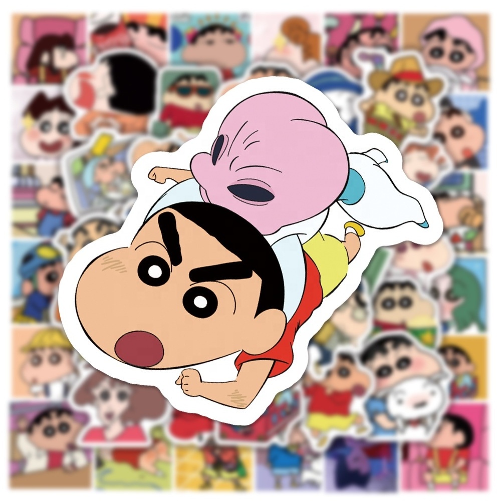 50Pcs Japanese Cartoon Crayon Shin Chan Sticker Pack For Children Notebook Bottle Luggage Vinyl Cute Anime Stickers