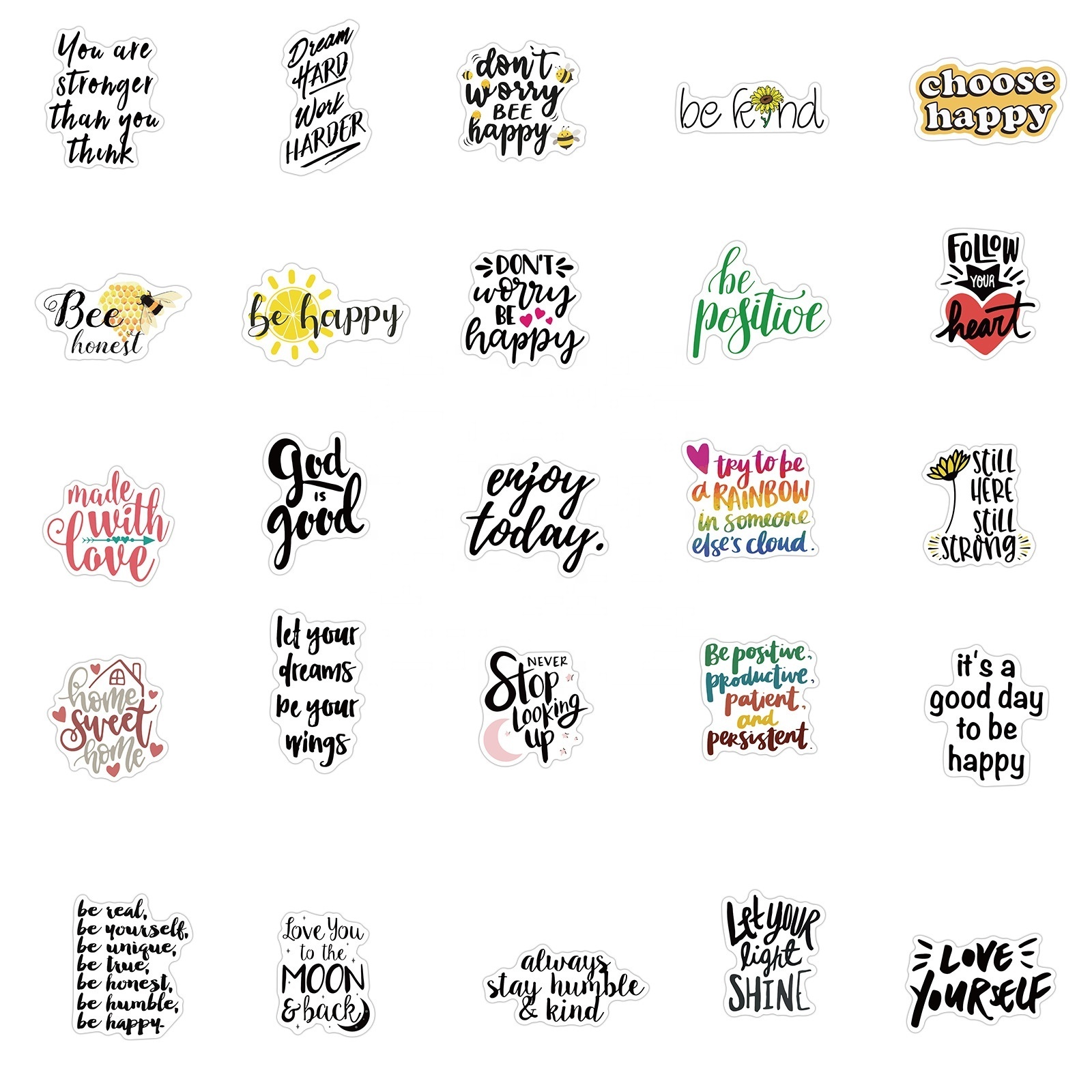 100Pcs Positive Motivational Phrase Letter Stickers Pack For Scrapbook Notebook Paper Bottle Decor Logo Custom Sticker