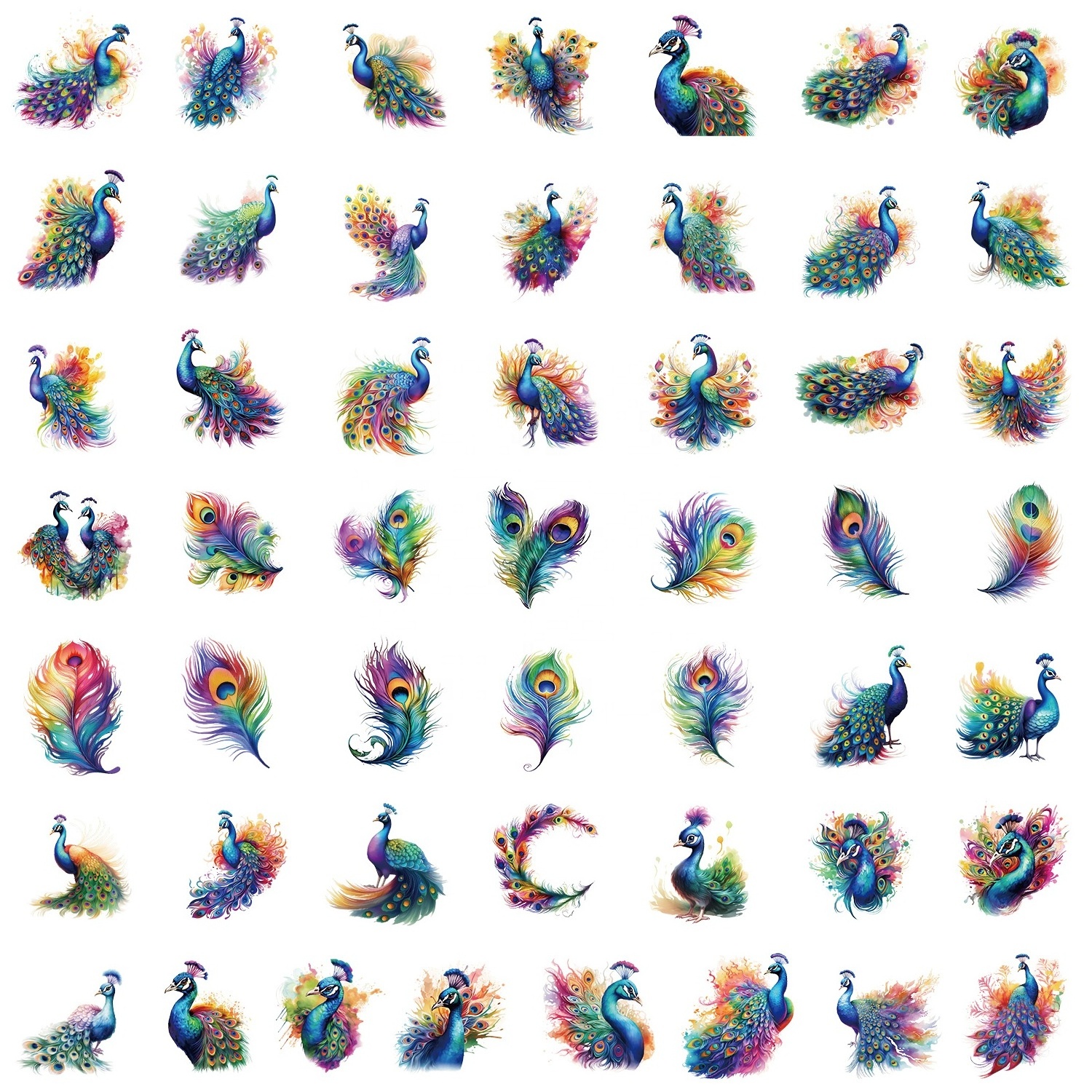 50Pcs Dazzling Illusory Colorful Animal Peacock Sticker For Home Wall Window Fridge Bottle Graffiti Decor Decals