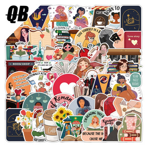 50Pcs Ins Reading Book Girl Cartoon Stickers Pack For Scrapbook Laptop Bottle Cup Luggage Phone Graffiti Decor