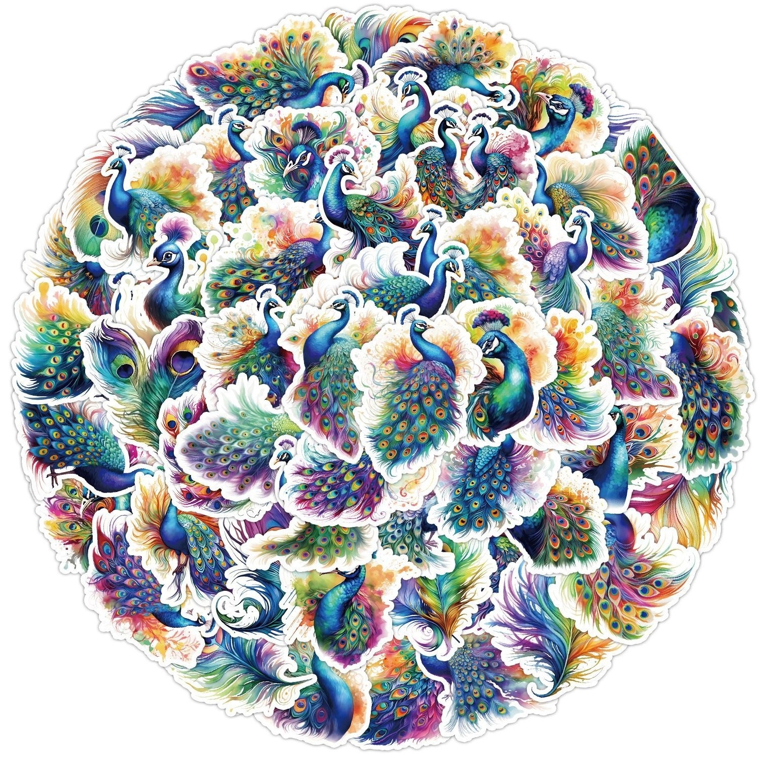 50Pcs Dazzling Illusory Colorful Animal Peacock Sticker For Home Wall Window Fridge Bottle Graffiti Decor Decals