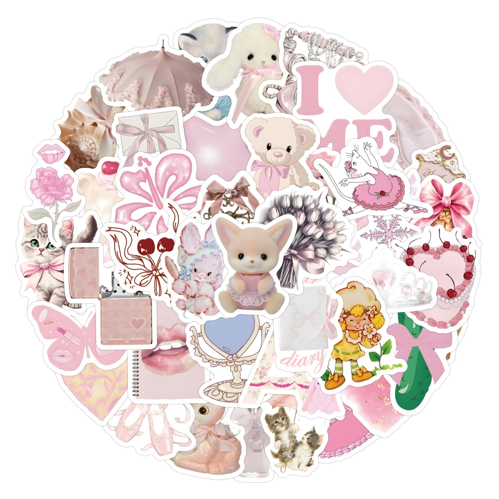 60Pcs Coquette Cute Sticker Wholesale For Girl Scrapbook Diary Decor Laptop Luggage Bottle Graffiti