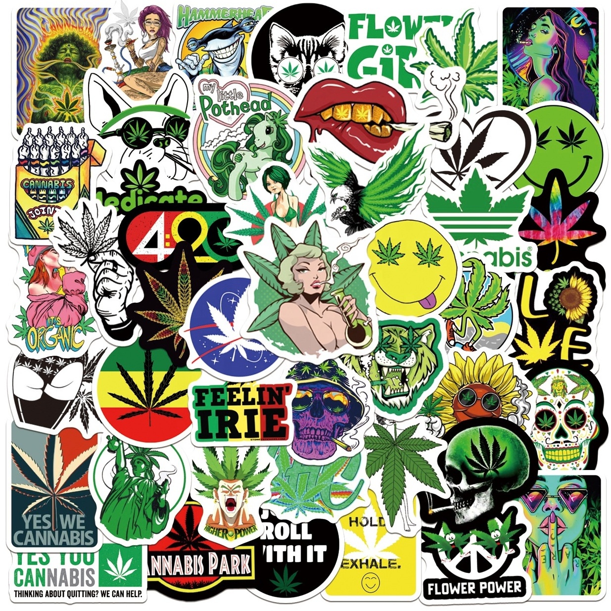 100Pcs Fashion Smoking Leaf Stickers For Home Bottle Fridge Helmet Skateboard Luggage Laptop Trendy Weed Stickers