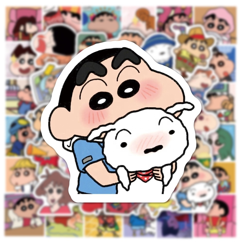 50Pcs Japanese Cartoon Crayon Shin Chan Sticker Pack For Children Notebook Bottle Luggage Vinyl Cute Anime Stickers