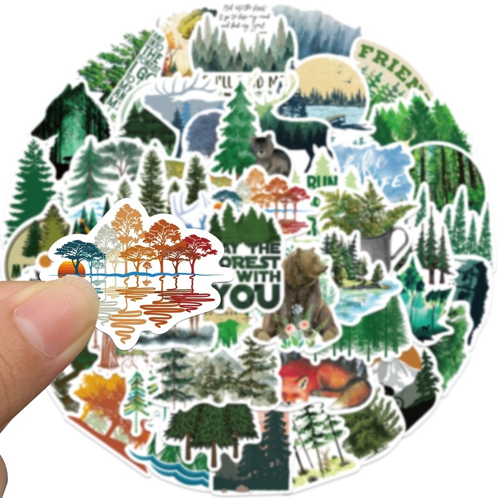 50Pcs Green Tree Plant Forest Fresh Sticker For Girl Diy Graffiti Decorative Scrapbook Phone Laptop Bottle Washi Label