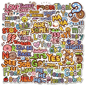 50Pcs Cute Kawaii Cartoon Word Stickers For Children Student Notebook Diary Diy Decorative Inspirational Letter Stickers