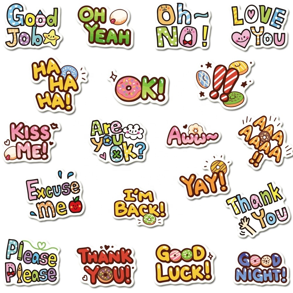 50Pcs Cute Kawaii Cartoon Word Stickers For Children Student Notebook Diary Diy Decorative Inspirational Letter Stickers