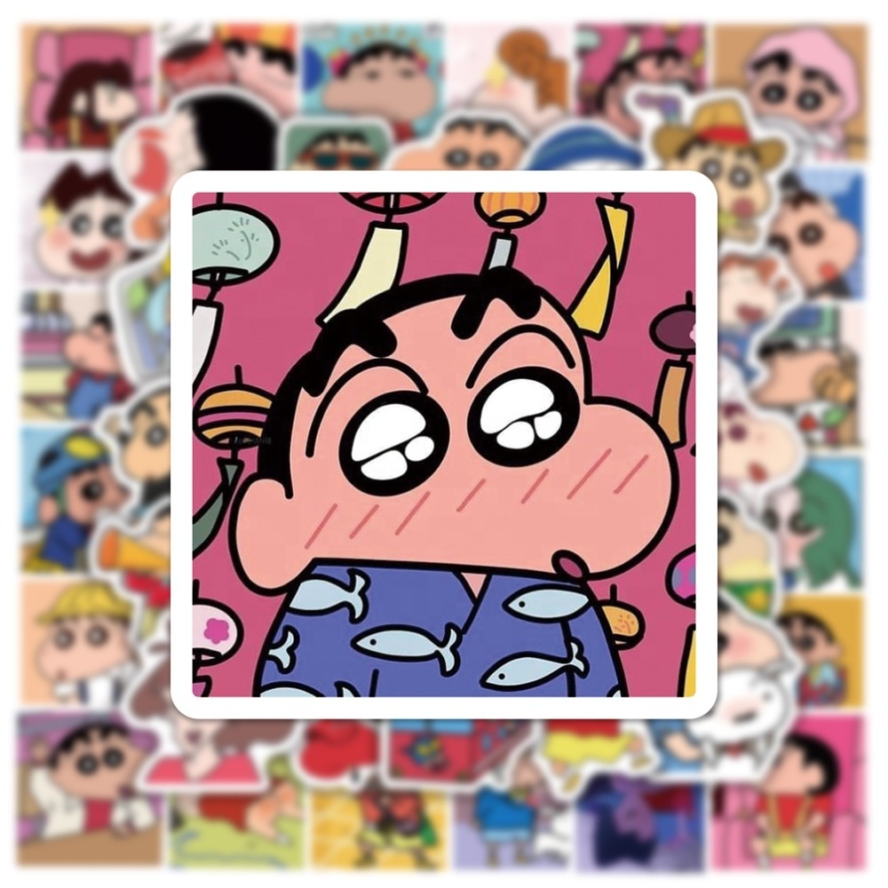 50Pcs Japanese Cartoon Crayon Shin Chan Sticker Pack For Children Notebook Bottle Luggage Vinyl Cute Anime Stickers