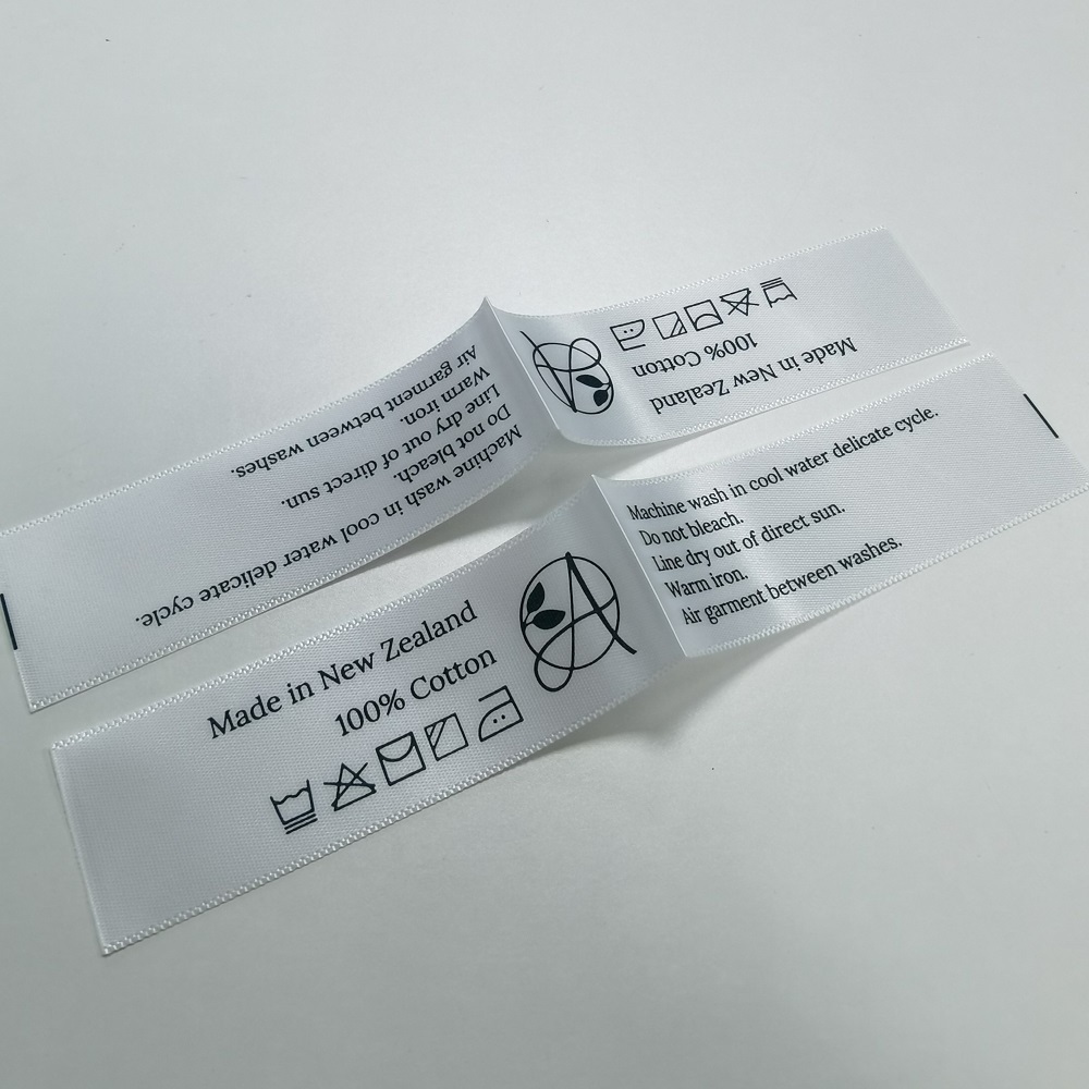 Satin Screen Printing Garment Washing Care Labels Clothing Printed Satin Labels Wholesale Custom Silk Heat Transfer Sustainable