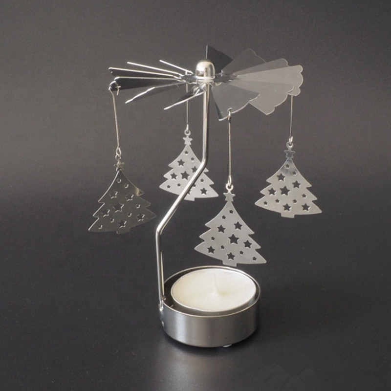 Multi-shape Romantic Spinning Rotary Metal Carousel Tea Light Stand Candle Holder Christmas Decoration Color Sliver