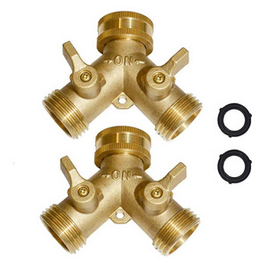 Garden Hose Y Valve Connectors Brass Hose Splitter with Solid Brass Handle Brass Y Valve Water Garden Hose Adapter