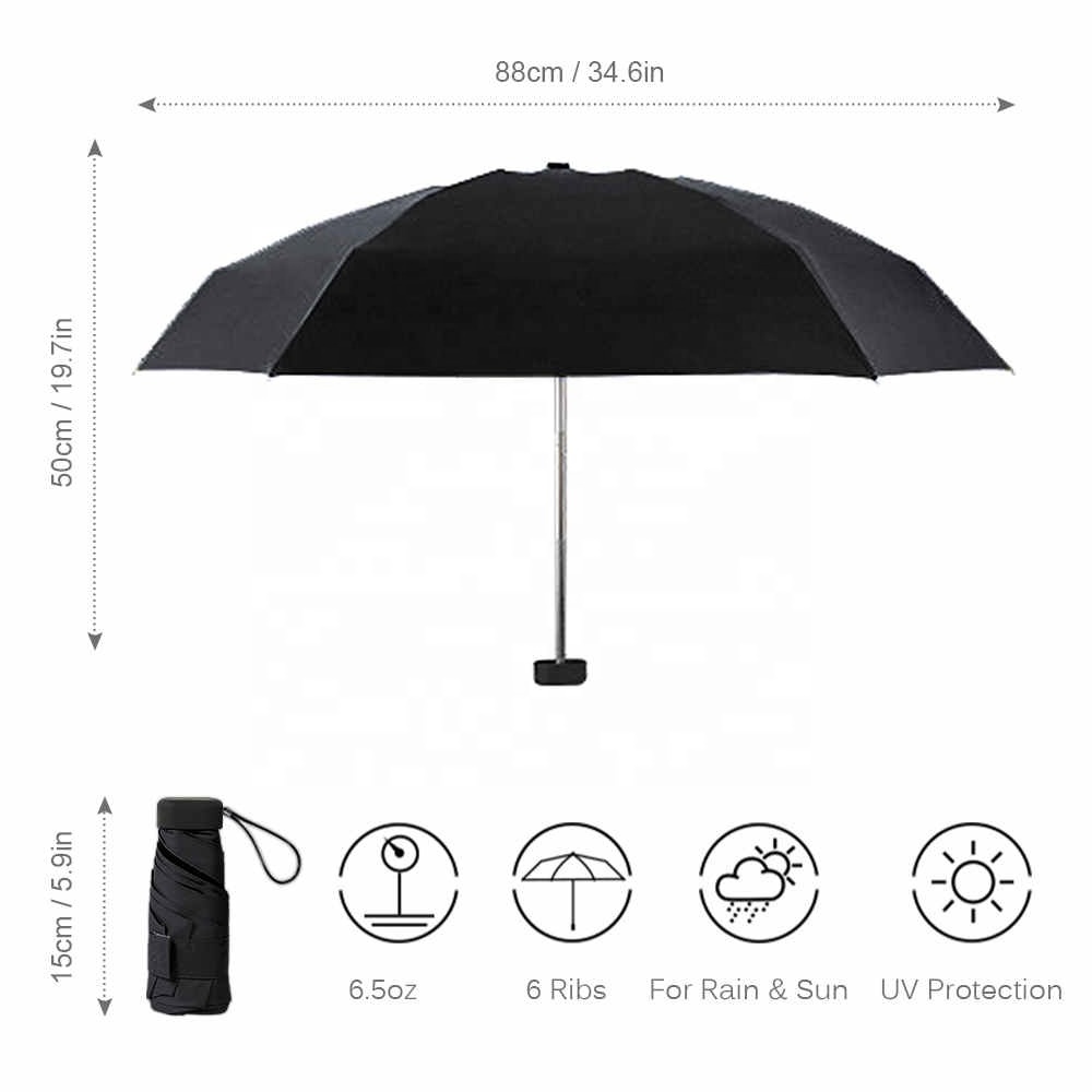 6 Ribs Mini Travel Golf Umbrella Lightweight Folding Umbrella UV Protection Umbrella for Sun Rain Golf