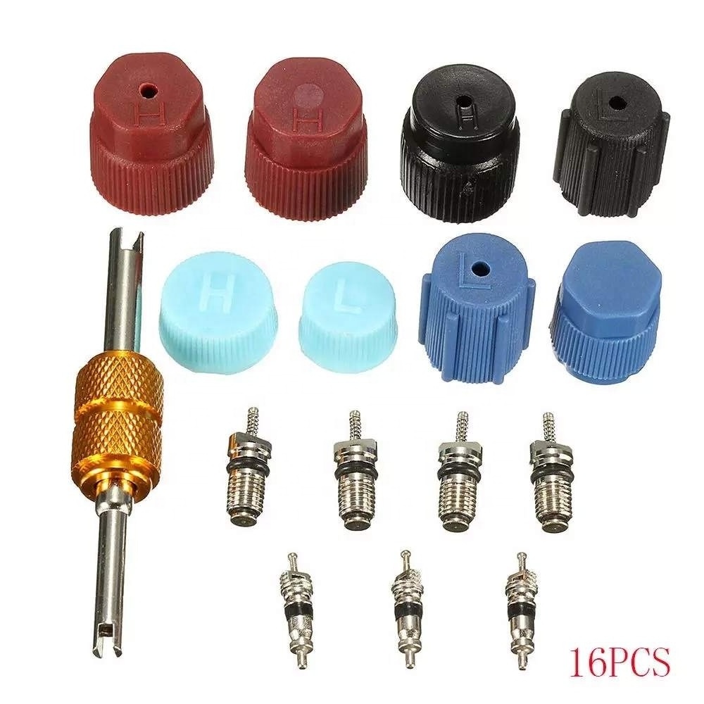 16*Air Conditioning Service Cap & Valve Stem Cores Seal Remover Automotive Air Conditioning Valve Core Combination Tool