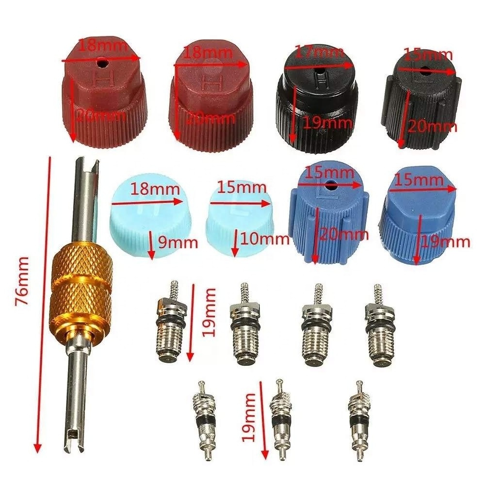 16*Air Conditioning Service Cap & Valve Stem Cores Seal Remover Automotive Air Conditioning Valve Core Combination Tool