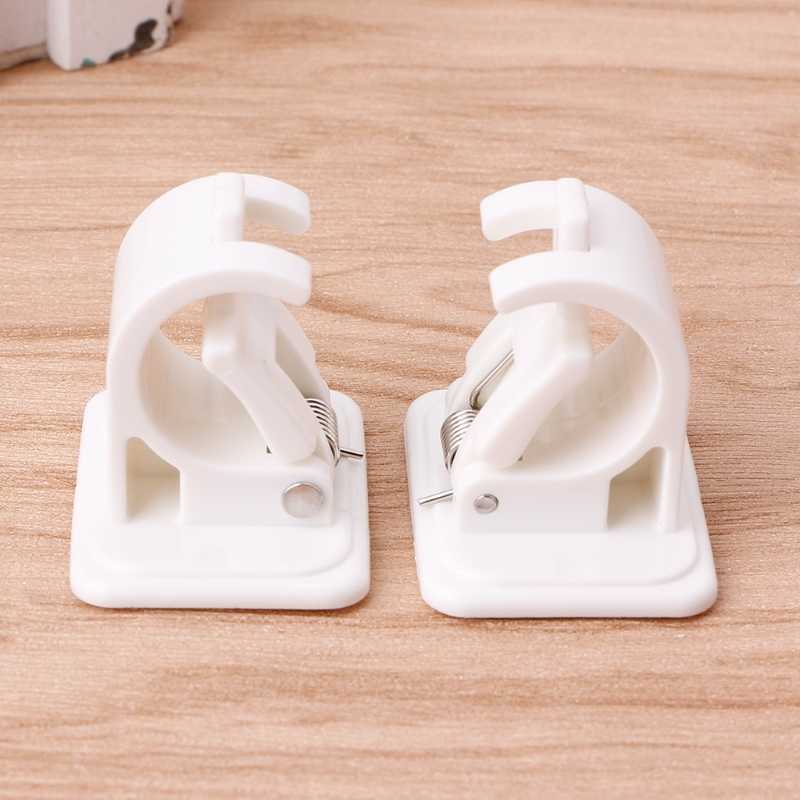 2Pcs Self Adhesive Curtain Rods White Hanger Crossbar Curtain Clips Wall Hooks