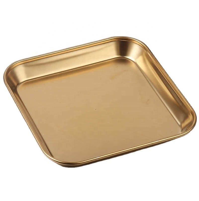 stainless steel Square Korean  barbecue tray flat cake snack golden plate dishes and plates set Baking Tray