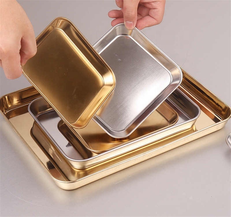 stainless steel Square Korean  barbecue tray flat cake snack golden plate dishes and plates set Baking Tray