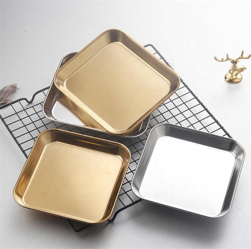 stainless steel Square Korean  barbecue tray flat cake snack golden plate dishes and plates set Baking Tray