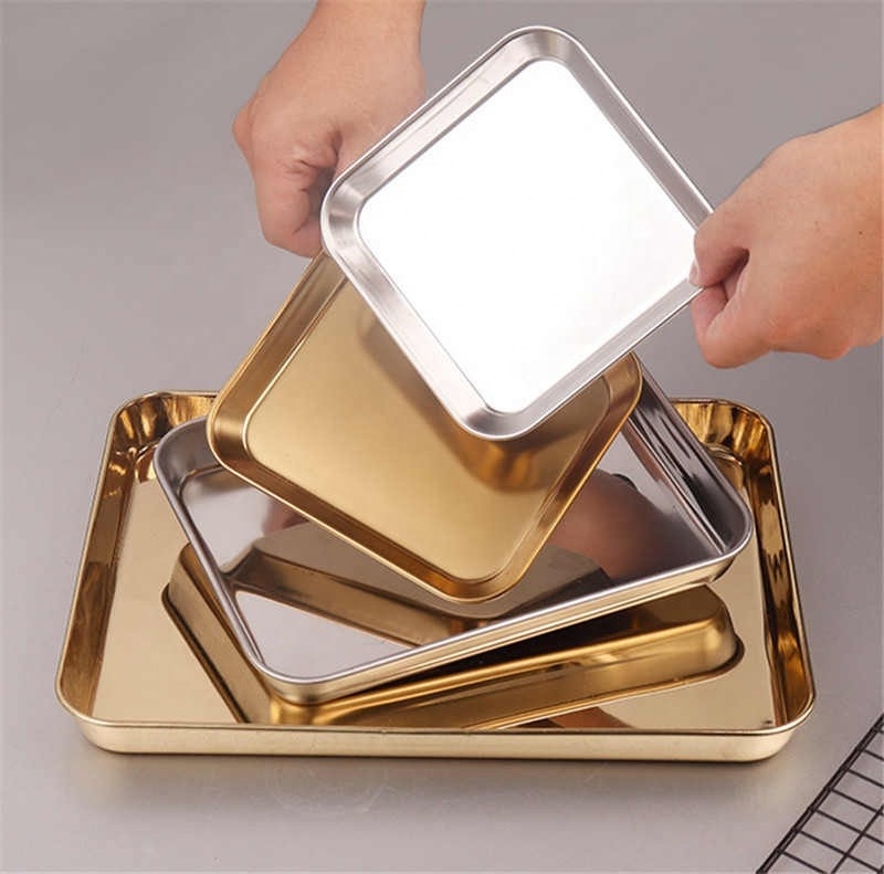 stainless steel Square Korean  barbecue tray flat cake snack golden plate dishes and plates set Baking Tray