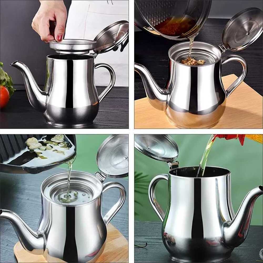 Large Capacity Stainless Steel Oil Strainer Pot Container Jug Storage Can With Filter Cooking Oil Pot For Kitchen Tools