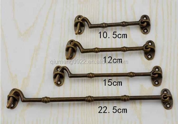 Antique window hinge Support rod Holder 3inch brass cabin hook and eye latch lock Door Catch window Stay wind bracing hardware