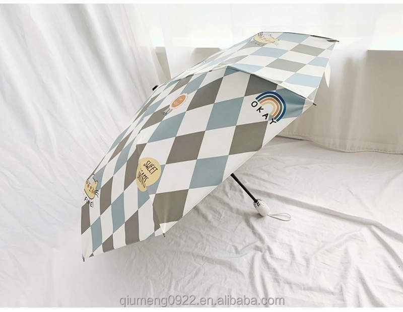 Plaid Cat Cute Umbrella Kids Mini Pocket Clear Umbrellas Automatic Folding Girls Sun Umbrella Rain Women 8K Windproof Parasol