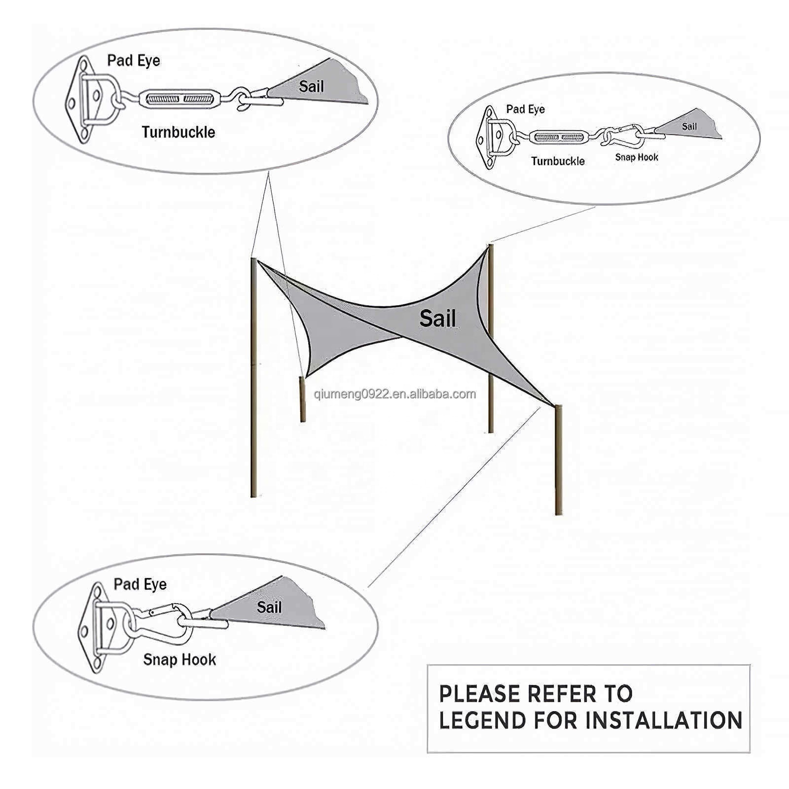 New Sun Shade Sail Canopy Fixing Accessories Stainless Steel Hardware Kit Pad Eye Turnbuckle Snap Hook Screw Carabiner Clip