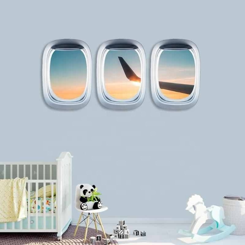 Landscape Wallpaper Airplane Wall PVC Sticker Decal Art Mural Window View Home Decoration Living Room Wallpaper