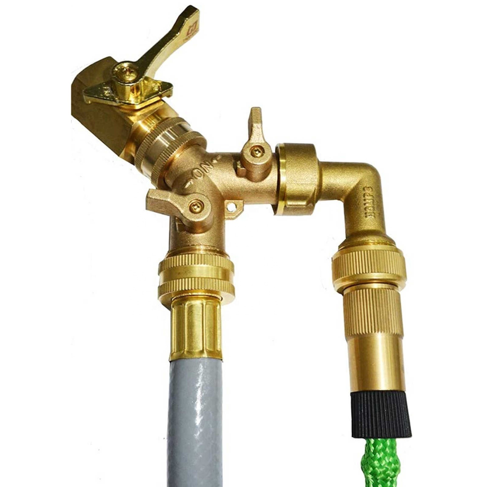 Garden Hose Y Valve Connectors Brass Hose Splitter with Solid Brass Handle Brass Y Valve Water Garden Hose Adapter