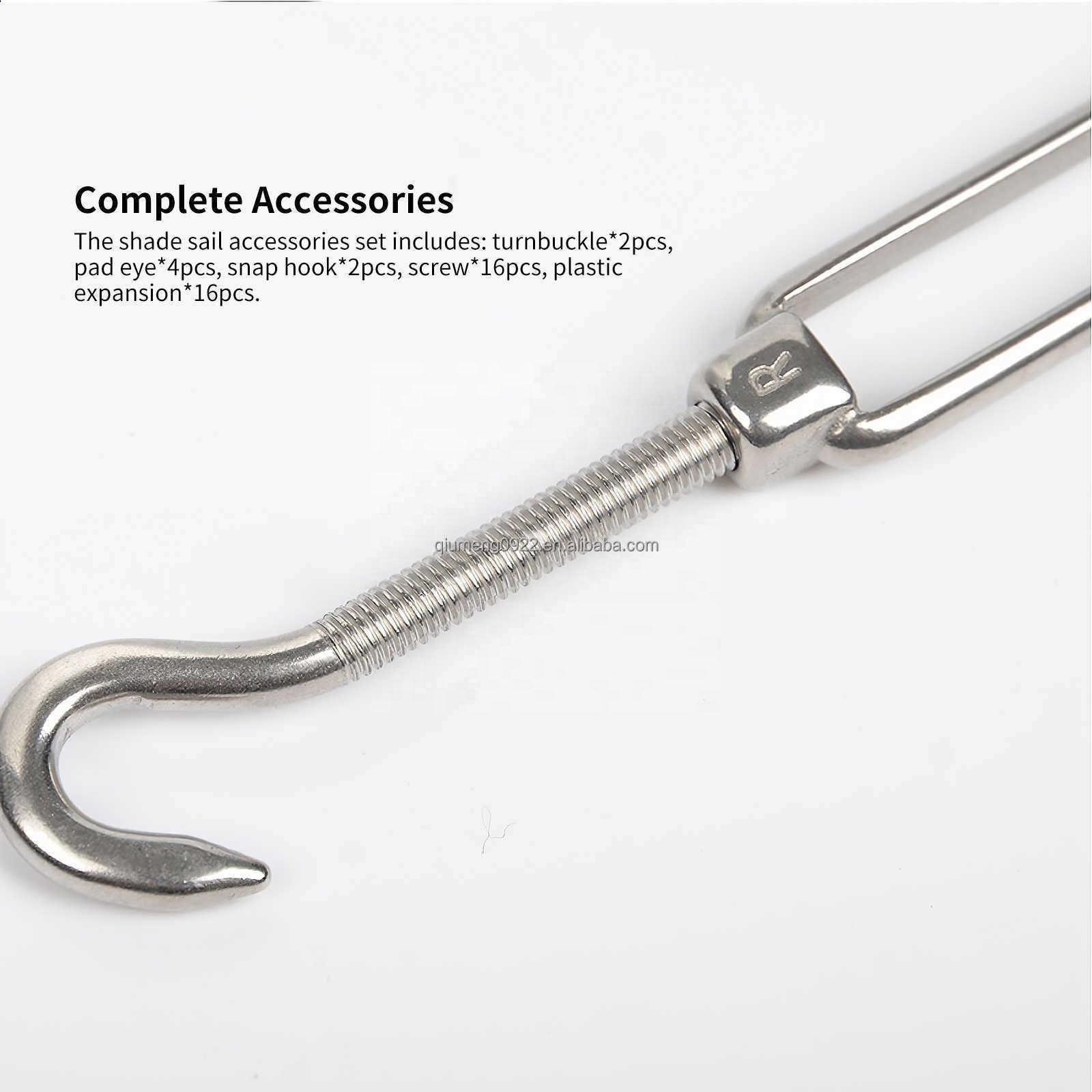 New Sun Shade Sail Canopy Fixing Accessories Stainless Steel Hardware Kit Pad Eye Turnbuckle Snap Hook Screw Carabiner Clip