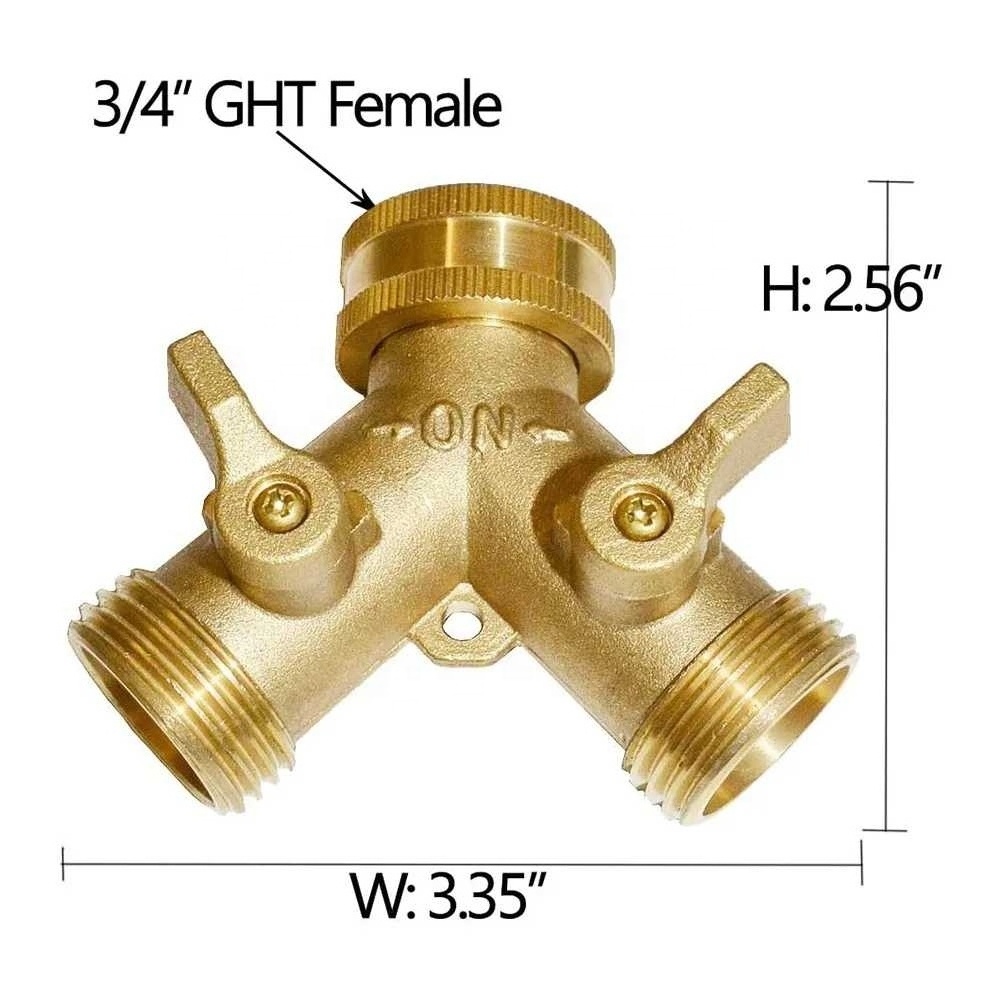 Garden Hose Y Valve Connectors Brass Hose Splitter with Solid Brass Handle Brass Y Valve Water Garden Hose Adapter