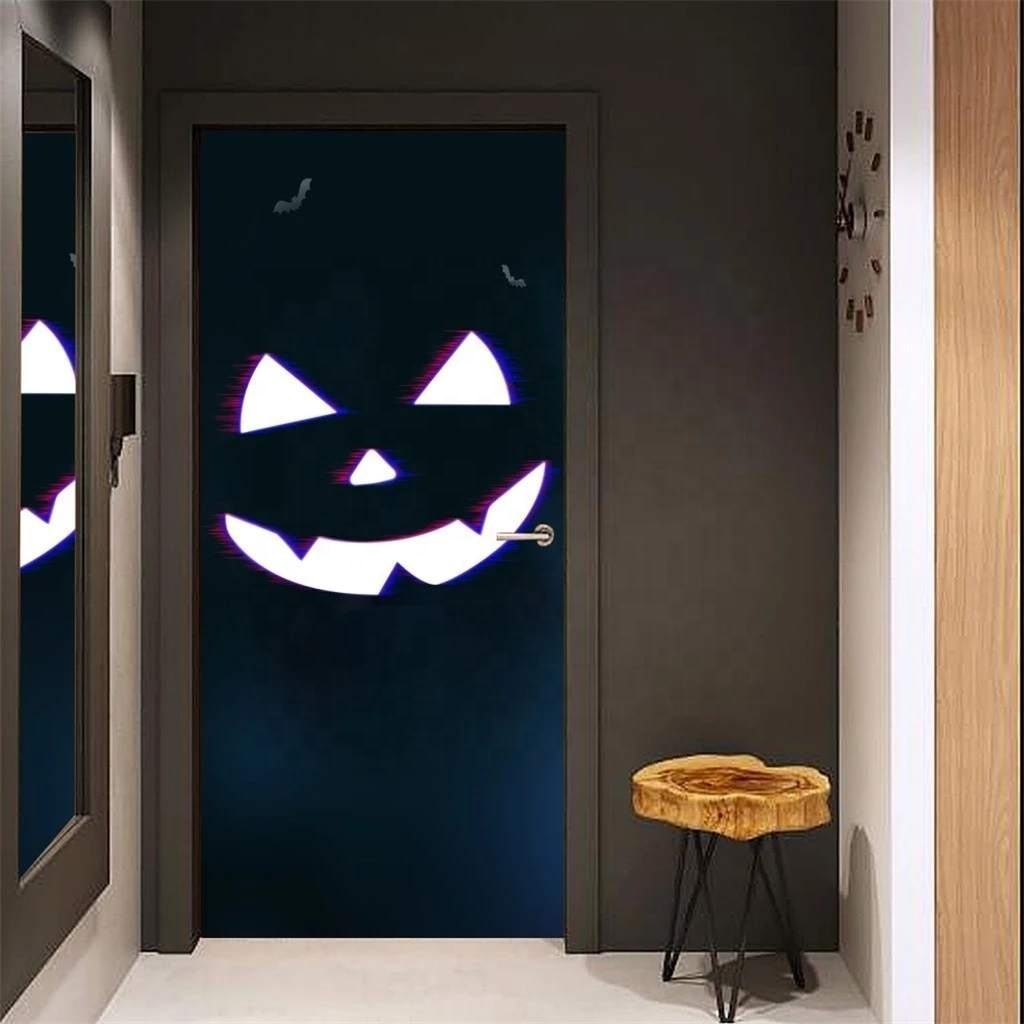 Halloween Door Sticker,  Car Tiles Glass Furniture Tiles Mirror, Pumpkin Print Home Wall Decals,Background 38.5X200cm PVC