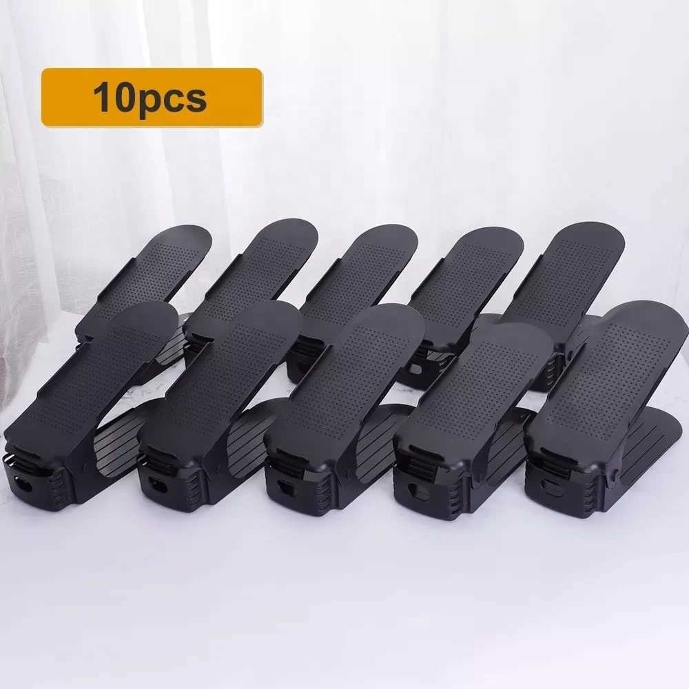 10pcs Shoe Organizer Double Shoebox Rack Adjustable Space Saving Range Shoe Storage Shelf Slot Save Space Closet Range Shoes