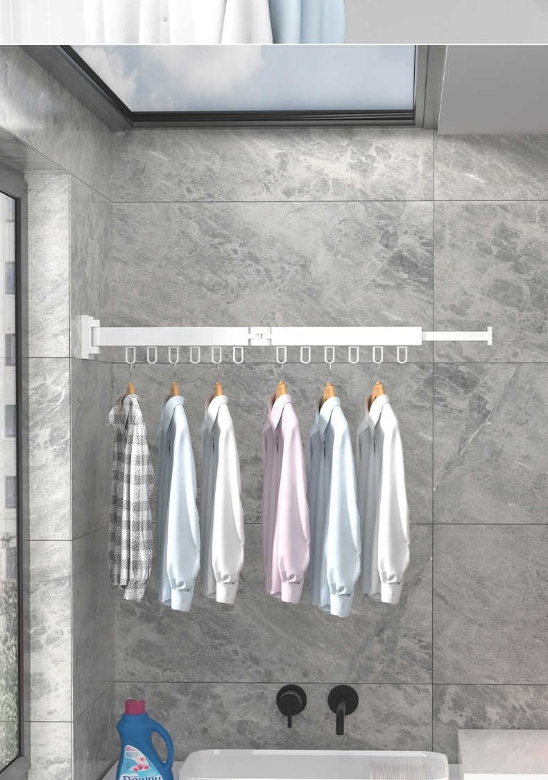 Black Folding Drying Rack Wall Mounted Telescopic Clothes Rack Indoor And Outdoor Simple Clothes Hanger Clothes Hook Clothesline