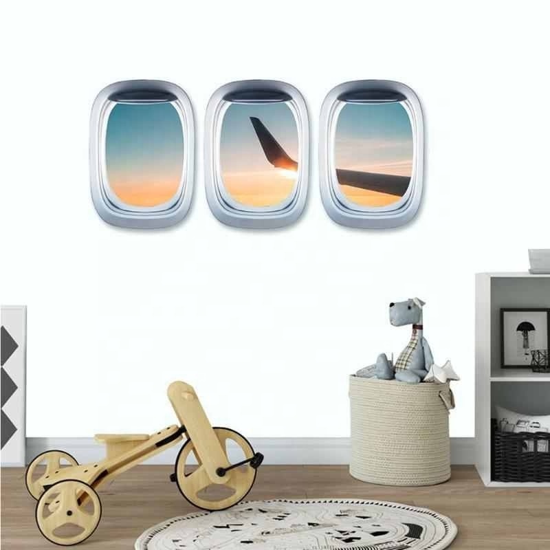 Landscape Wallpaper Airplane Wall PVC Sticker Decal Art Mural Window View Home Decoration Living Room Wallpaper