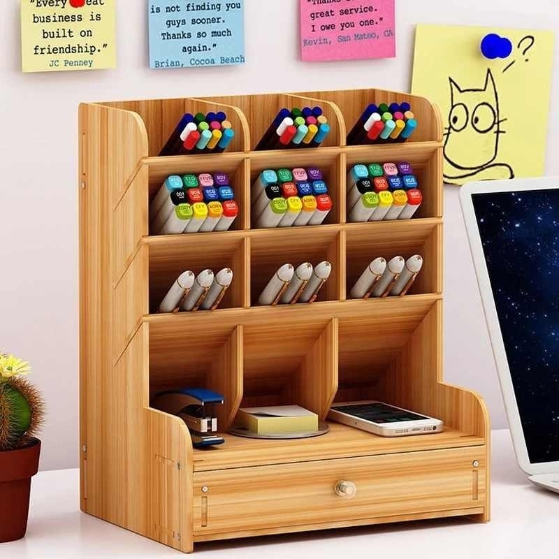 Office Desk Organizer Desktop Pen Pencil Holder Container Storage Box Portable with Drawer