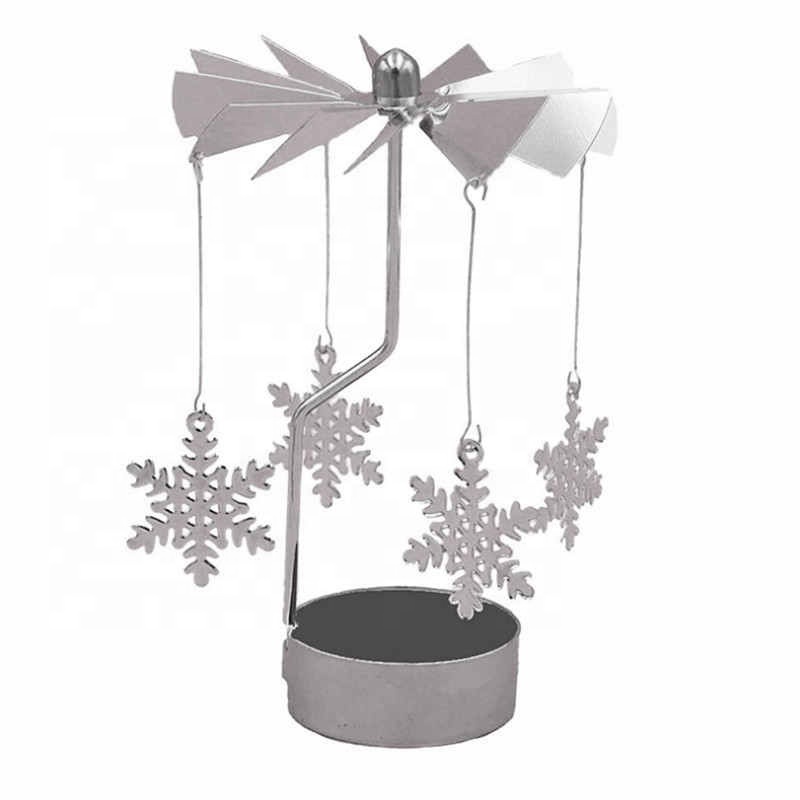 Multi-shape Romantic Spinning Rotary Metal Carousel Tea Light Stand Candle Holder Christmas Decoration Color Sliver