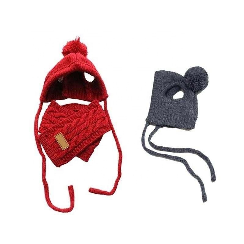 Hat for Dogs Winter Warm Stripes Knitted Hat+Scarf Collar Puppy Teddy Costume Christmas Clothes Santa Dog Costumes