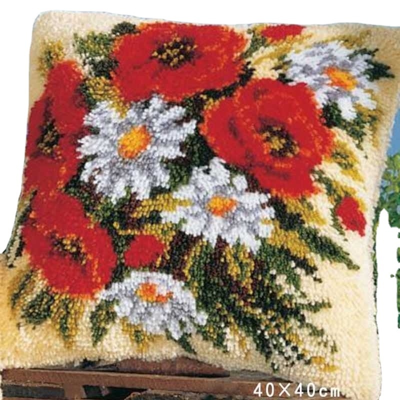 Flowers DIY Latch Hook Rug Kit 3D Segment Embroidery Pillow Wool Cross Stitch K1MF