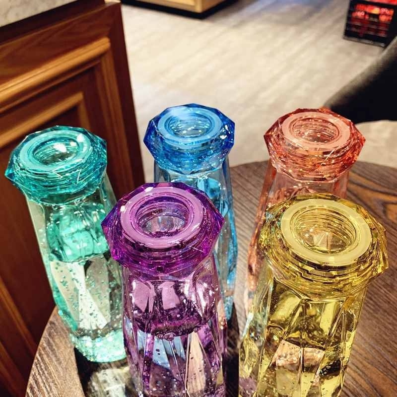 Creative sport Glass Water Bottle Colorful Crystal Diamond Couple Cup Water Glass Gift Cute Crystal Water Bottle