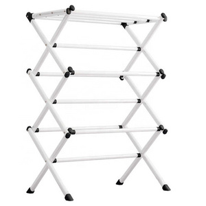 Iron Folding Clothes Drying Rack Indoor Outdoor Laundry Airer Room Storage Stand Foldable Clothes Drying Laundry Rack - White